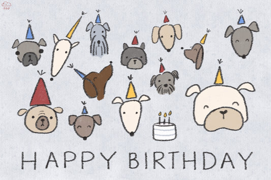 happy birthday party dogs postcard