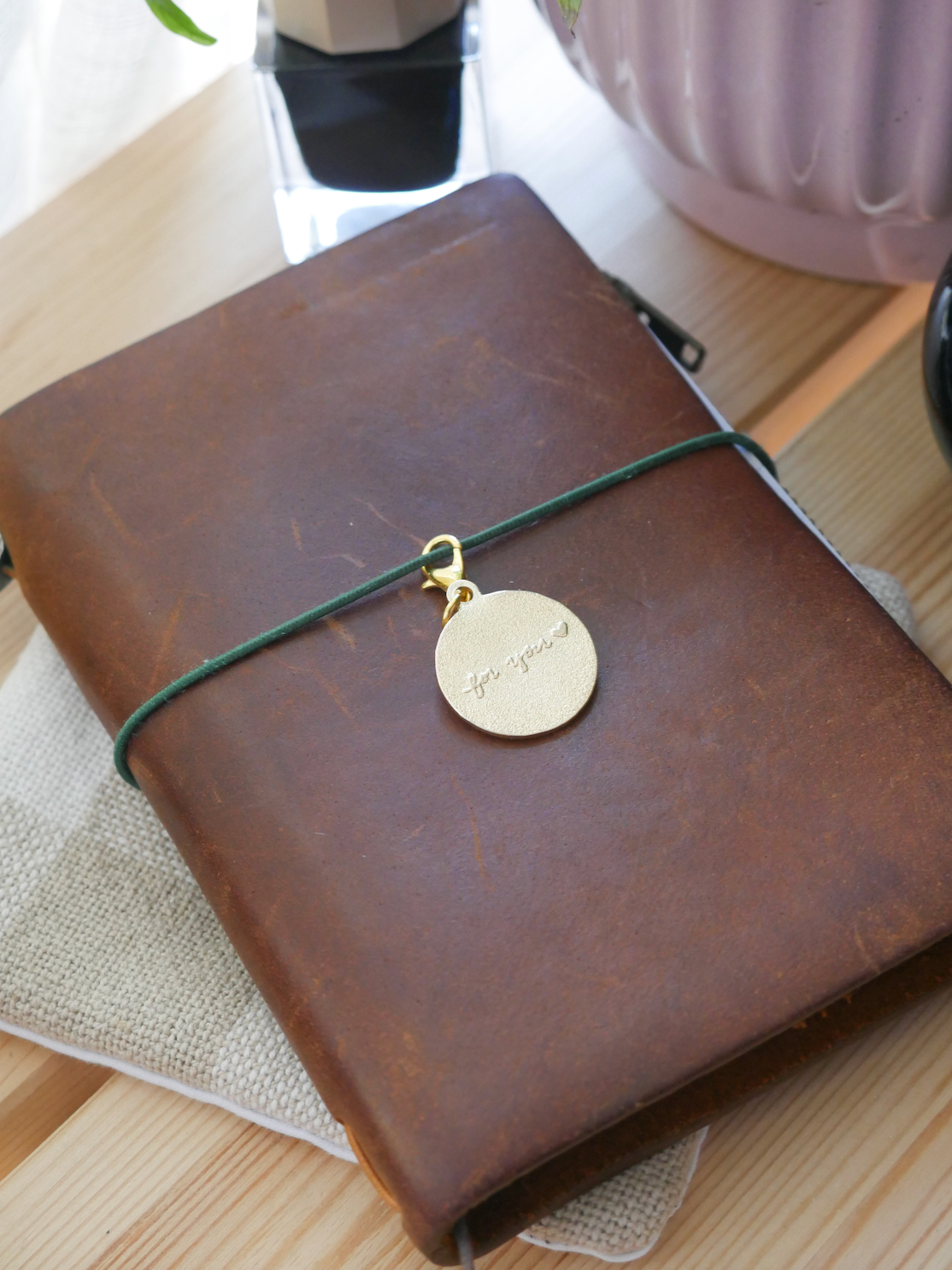 "for you" brass charm
