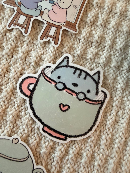 cat cup vinyl sticker