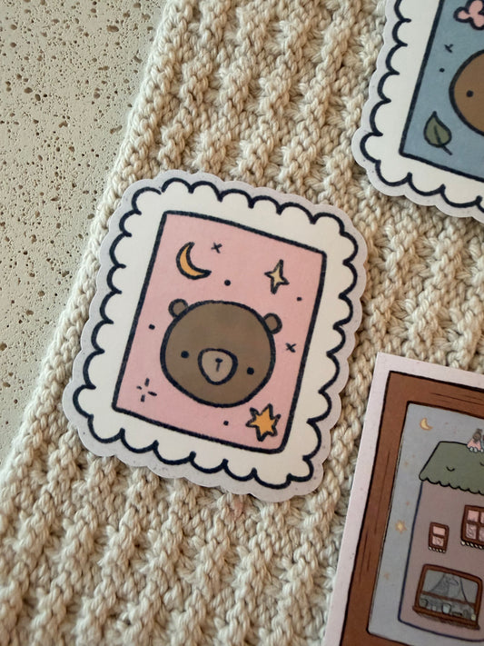 bear postage stamp vinyl sticker