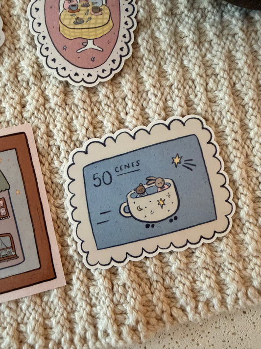 cup car postage stamp vinyl sticker