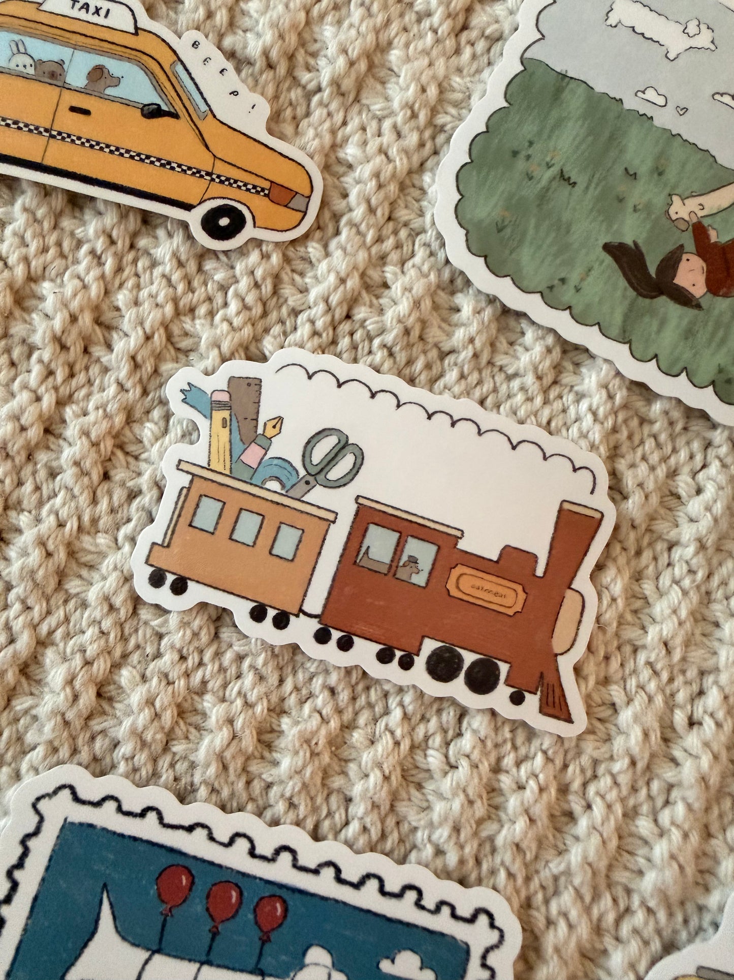 stationery train vinyl sticker